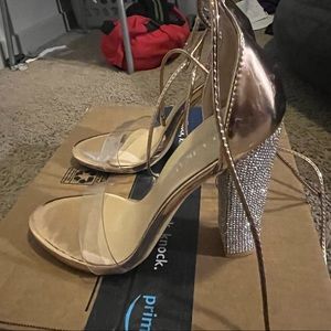 Lala Ikai women’s gold high heels sandals